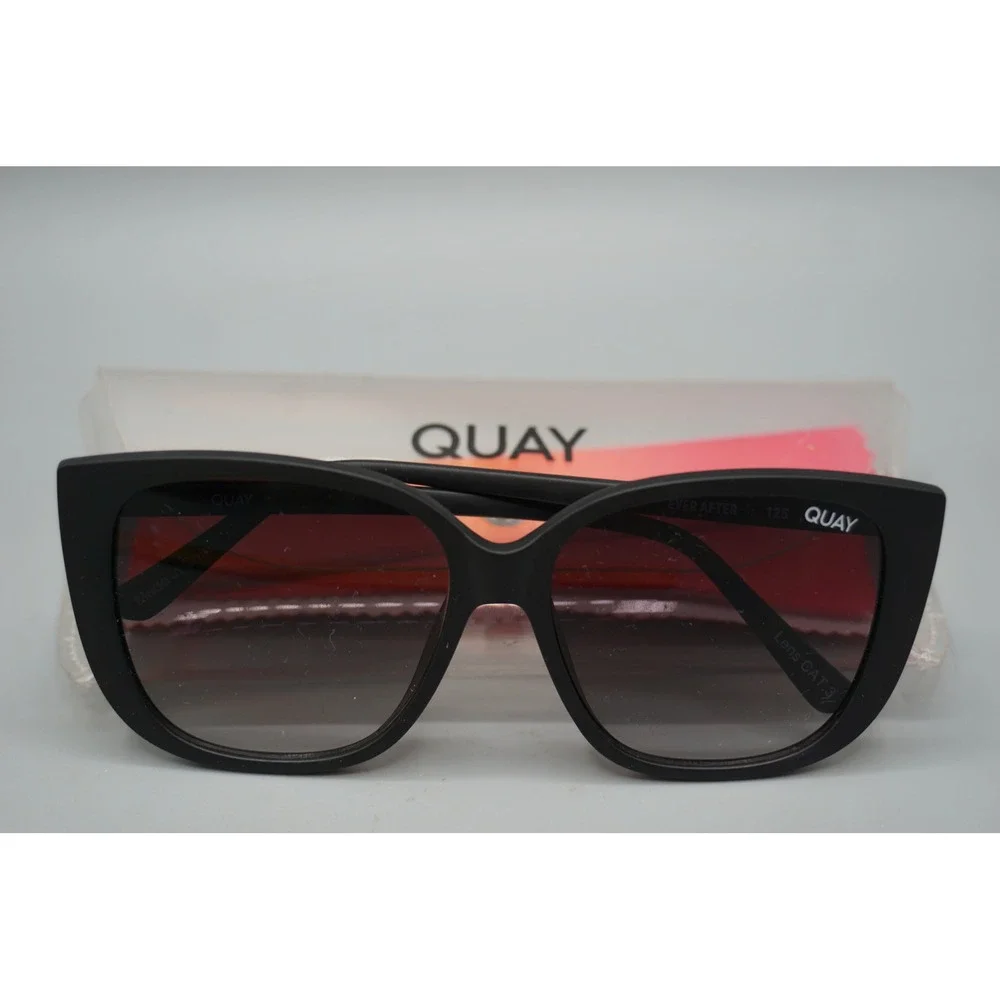 Quay Australia Ever After Sunglasses Matte Black Smoke Gradient Lens Square